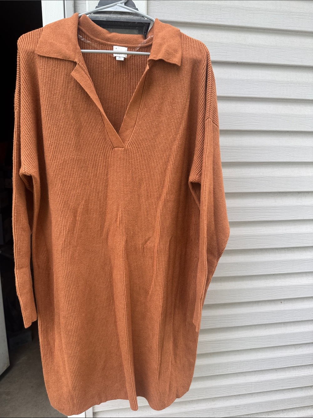 a new day Ribbed V-Neck Sweater Dress in Rust Orange